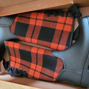 Coach Tristee Rain Boots Red/Black Buffalo Plaid